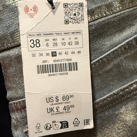 NEW WITH TAGS ZARA METALLIC JEAN SLIVER - Picture 9 of 9